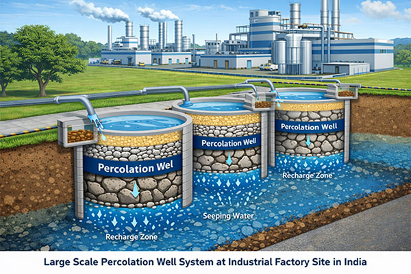 industrial-percolation-well-site Large scale percolation well system installed at an industrial factory site in Ahmedabad.
